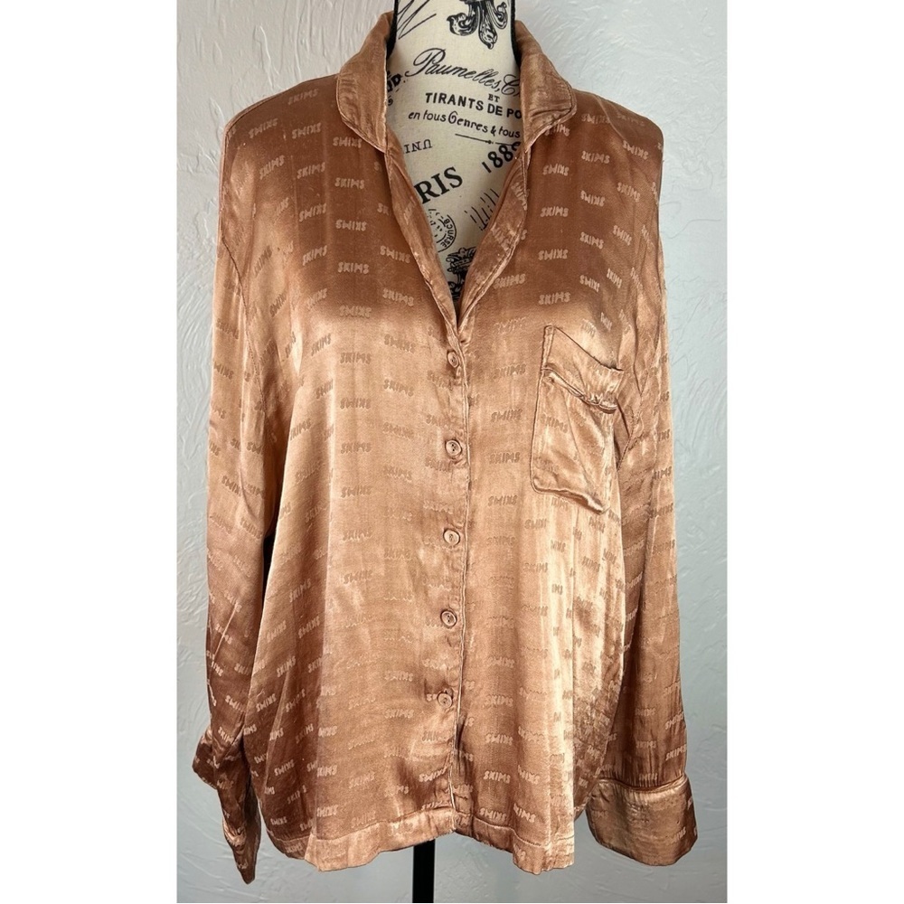 Skims Jacquard Button Up Sleep Ochre Top, size Large - Picture 4 of 11